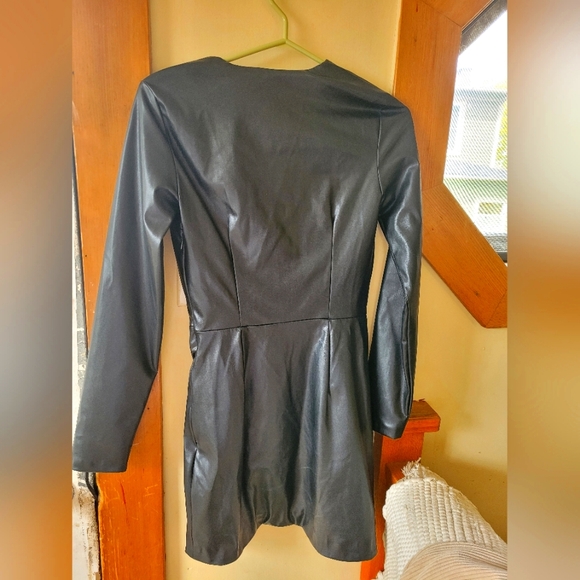 ZARA XS Faux Leather Wrap Mini Dress - Black - Picture 3 of 3